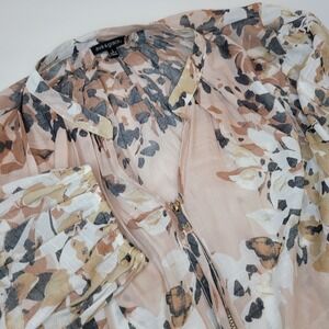 Ava & Grace Brown Floral Tunic Blouse, Zipper‎ Accent Size Large